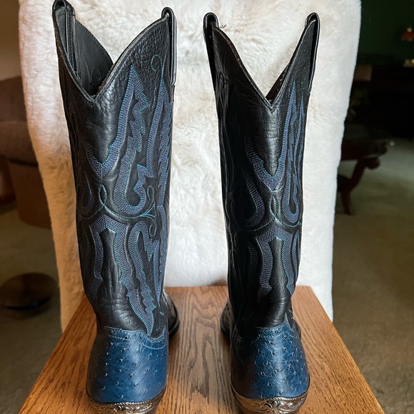 Genuine Indigo Blue Ostrich Cowboy Boots - Picture 7 of 8